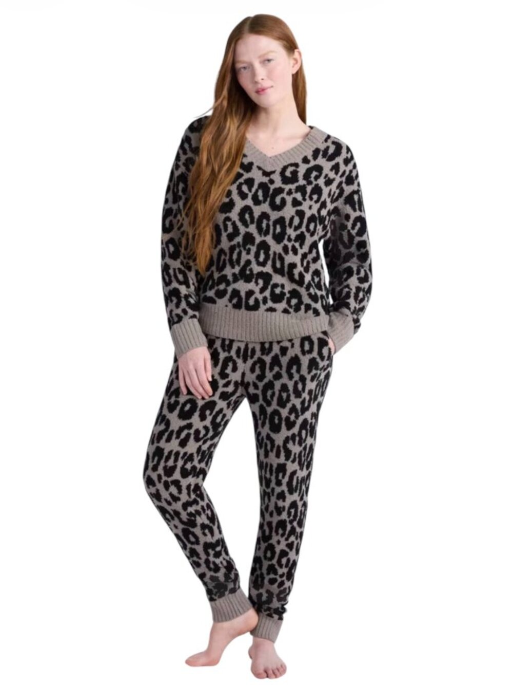 Joyspun XL 16-18 Sleepwear Cozy Leopard Pajama Lounge Set EUC
